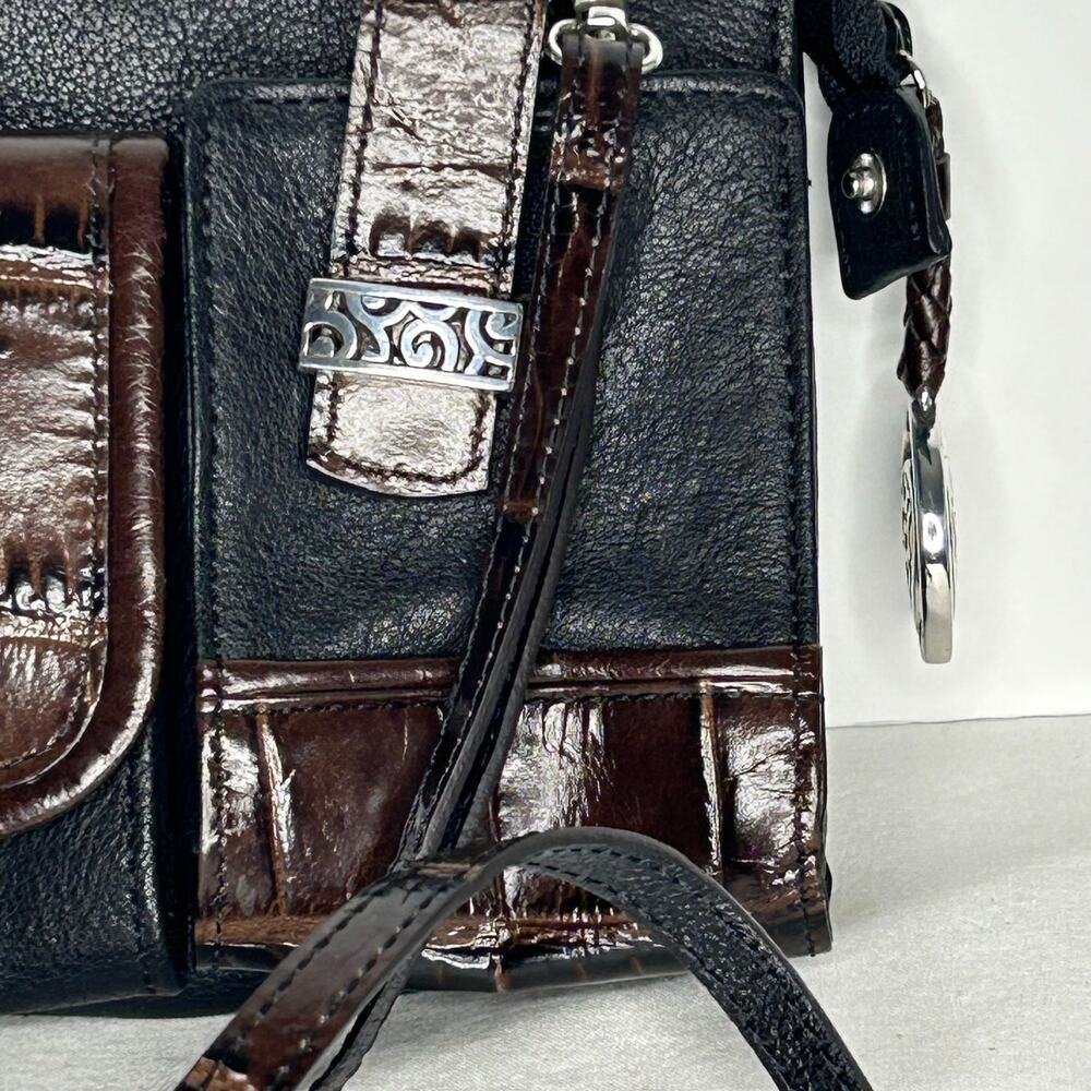 Brighton Black Brown Leather Crossbody Organizer Wallet Purse Croc Embossed - Picture 4 of 11